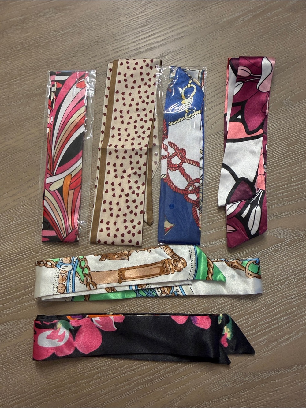 Silk Skinny Scarf Set - Multicolor Patterned Twillys